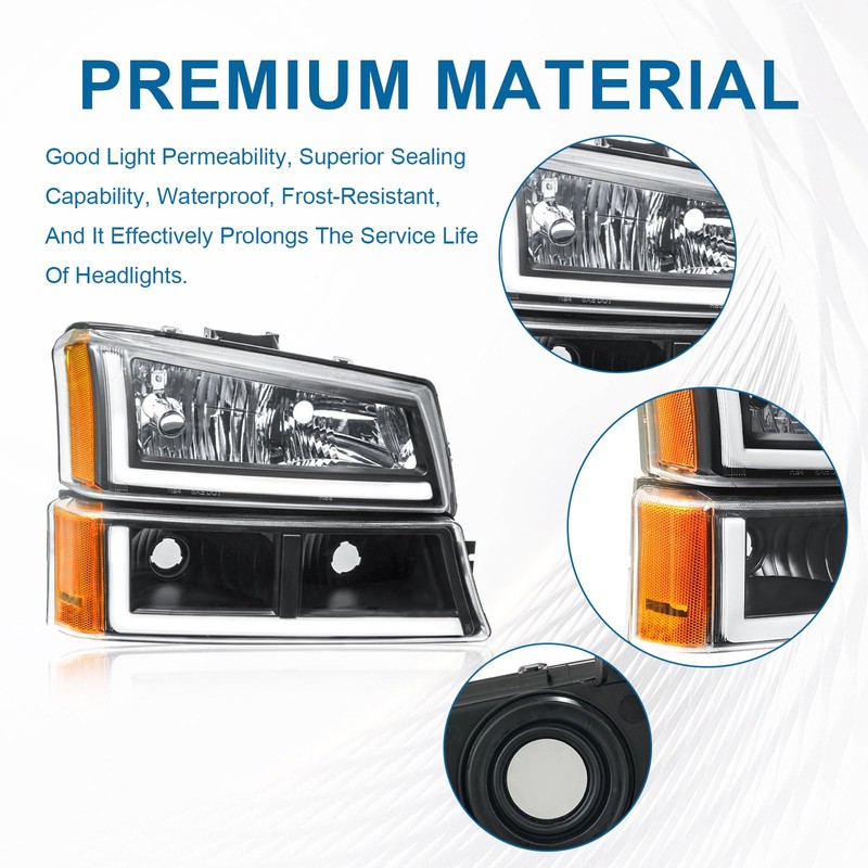 Fullux LED DRL Headlights Assembly Compatible with 2003-2006 Chevy Silverado/2003-2006