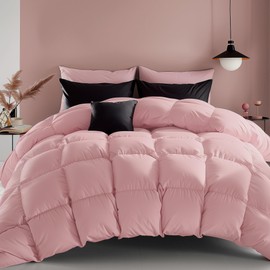 puredown® Goose Feather Comforter Oversized King Size, All Season Duvet Insert Medium Warmth, Cloud Soft Hotel Collection Comforters with 100% Cotton Cover (116x98 Inch, Pink)
