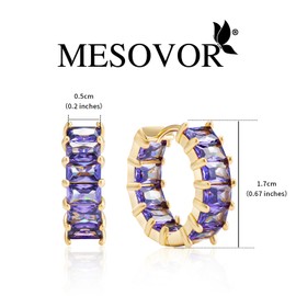 MESOVOR Cubic Zirconia Hoop Earrings for Women, 18K Gold Plated Sparkling Multcolors Zirconia Circle Huggie Earrings Summer Birthday Party Jewelry Gifts for Women Girls (Purple)
