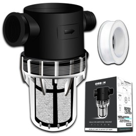 ORBON Inline Water Filter – 1/2" FNPT to MNPT, Fine Mesh Sediment Filter with Crystal Resin Balls for Whole House, Under Sink, Shower, Washing Machine, Garden Hose, Tap – Reusable Pre-Filter Strainer