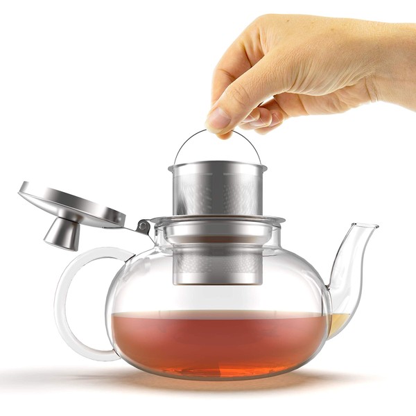 Verre Collection Glass Teapot Stovetop Compatible Kettle with Stainless Steel Removable Infuser, Loose Leaf Tea, Stovetop Safe Tea Pot and Strainer (800 ml)