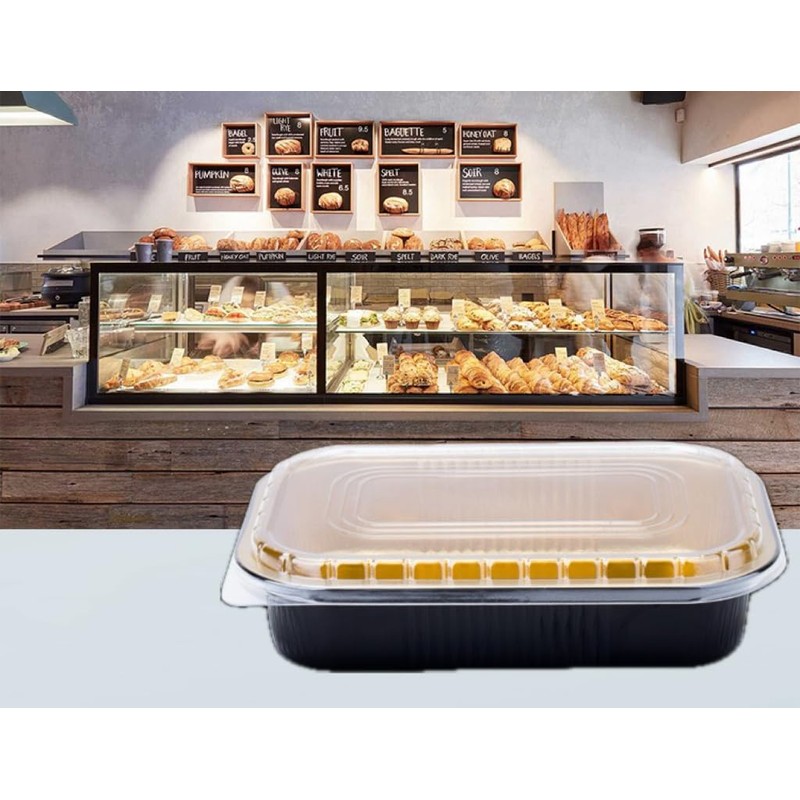 Heavy Duty Aluminum Pans with Lids Double Thick Black Gold