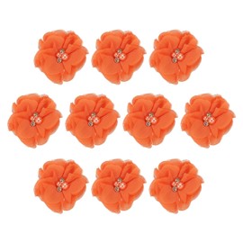 PATIKIL 2" Chiffon Flowers, 10Pcs Fabric Flowers Sewing Appliques Embellishments with Rhinestone Pearl for DIY Crafts Wedding Headbands Party Decoration, Orange
