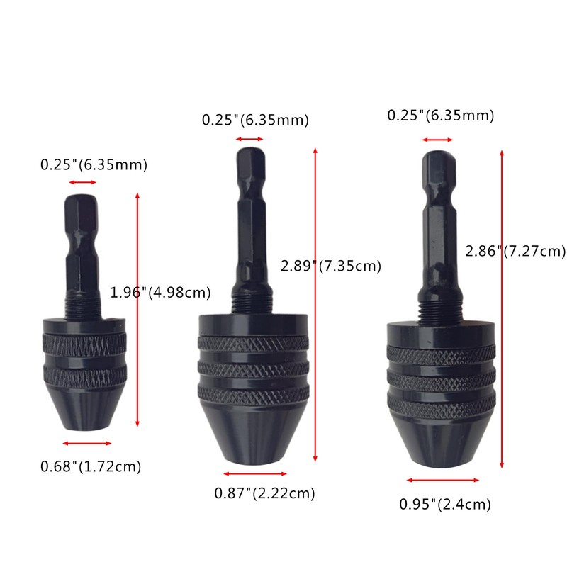 3 Pcs Keyless Drill Chuck Set, for 0.3-3.6mm 0.3-6.5mm 0.3-8mm