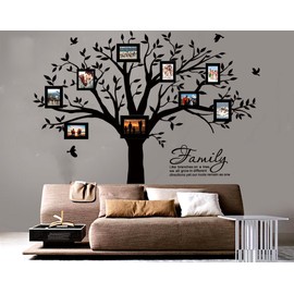 Grant Family Tree Wall Decal with Family Like Branches on a Tree Wall Decal Sticker Quote Living Room Decor(83" Wide x 83" high) (Black)