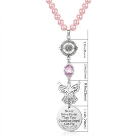 Car Rosary for Rearview Mirror, Guardian Angel Car Charm,Pink Beaded Decade Rosarys for Truck, Car, Travel Protection, Gifts for Drivers (Silver1)