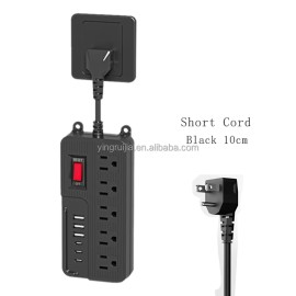 US Plug Socket,Surge Protected Power Strip,5 Outlets,3 USB-A and 3 USB-C Ports,Short Cord,Master Switch,Overload ProtectionColor: Black-Short Cord 10 cm, Plug Standard: US