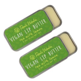 Vegan Lip Butter 2 pack, Soothe & Moisturize Dry & Cracked Lips, Organic Lip Balm with Shea Butter, Vitamin E, Coconut Oil & Candelilla Wax, Minty Tea with Lemon Scent, Lip Care Balm by Fabula Nebulae