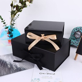 Extra Large Black Gift Box 19x16x6 Inches, Huge Gift Box with Ribbon, Large Gift Box with Lid Magnetic Closure, Groomsman Proposal Box Gift Boxes for Wedding Dress (Glossy Black)