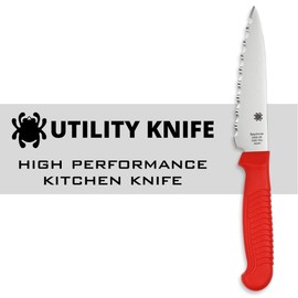 Spyderco Lightweight Kitchen Utility Knife with 4.5" MBS-26 Stainless Steel Blade and Red Polypropylene Plastic Handle - SpyderEdge - K05SRD