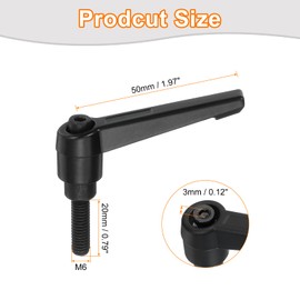sourcing map 2Pcs M6 x 20mm Adjustable Knobs Handle Male Thread Push Button Ratchet Quick Release Locking Rotating Bolt for Lathe Machinery, Black