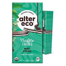Alter Eco Mint Creme Truffle Thins, Chocolate Bar with Gooey Ganache Truffle Filling, Gluten-Free, Non-GMO Snacks, No Additives or Artificial Sweeteners, Fair Trade, Recyclable Packaging (6-Pack Mint Creme)