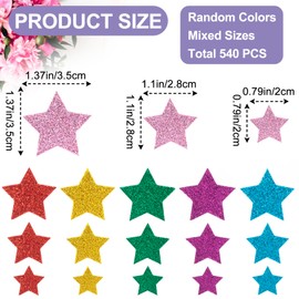 SmallCat 540pcs Foam Star Stickers, Colorful Self Adhesive Glitter Star Stickers, Sparkle Small Star Stickers for Arts Craft Supplies, Home Decoration, Festival Celebration Decoration