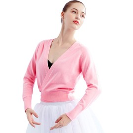 Daydance Women Wrap Dance Sweater Pink Ballet Tops Warm Up for Leotards