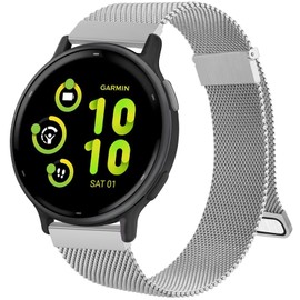 Magnetic Strap for Garmin Vivoactive 5 Strap/Garmin Vivoactive 3 Music Strap/Garmin Vivoactive 3 Strap,Two Magnet Milanese Loop Stainless Steel Metal Band for Garmin Vivomove HR (Siliver)