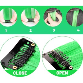 Hair Extensions Clip in,22 Inch Colored Hair Extensions Straight Hairpiece,Multi-colors Party Rainbow Long Straight Colored Long Synthetic Hair Extensions for Women Girls (Fluorescent Green)