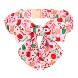 Maca Bates Christmas Gman Dog Collar with Bow Bowtie for Dogs Sailor Bow Tie Adjustable Breakaway Pink Collars Accessories Gift for Small Medium Large XL Puppy with Golden Metal Buckle