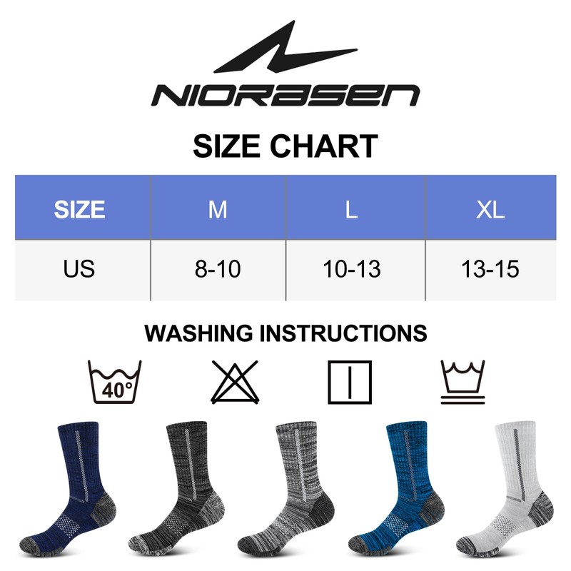 Niorasen Men's Cotton Crew Work Socks, 5 Pairs Cushioned Boot