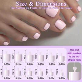 160pc Pink Press on Toenails Women Fake Toe Nails with Glue Adhesive Tabs
