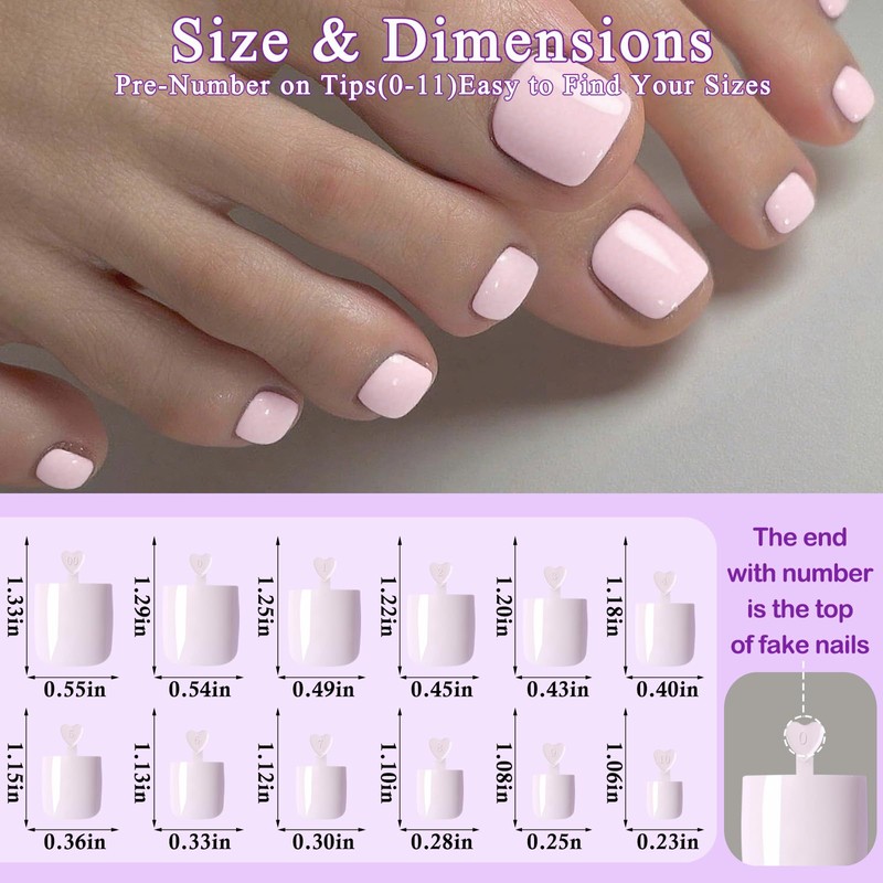 160pc Pink Press on Toenails Women Fake Toe Nails with