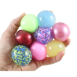24 BULK Assorted Mini Stress Balls - 5 Different Styles - Neon, Glitter, Metallic, Confetti, Glow in Dark 1.5" Stress Ball - Ceiling Sticky Glob Balls - Squishy Gooey Squeeze Balls (RANDOM COLORS)