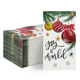 Horaldaily 100 servilletas decorativas de papel desechables de Navidad, bolas de Navidad para fiestas, almuerzo, cena, cocina y baño