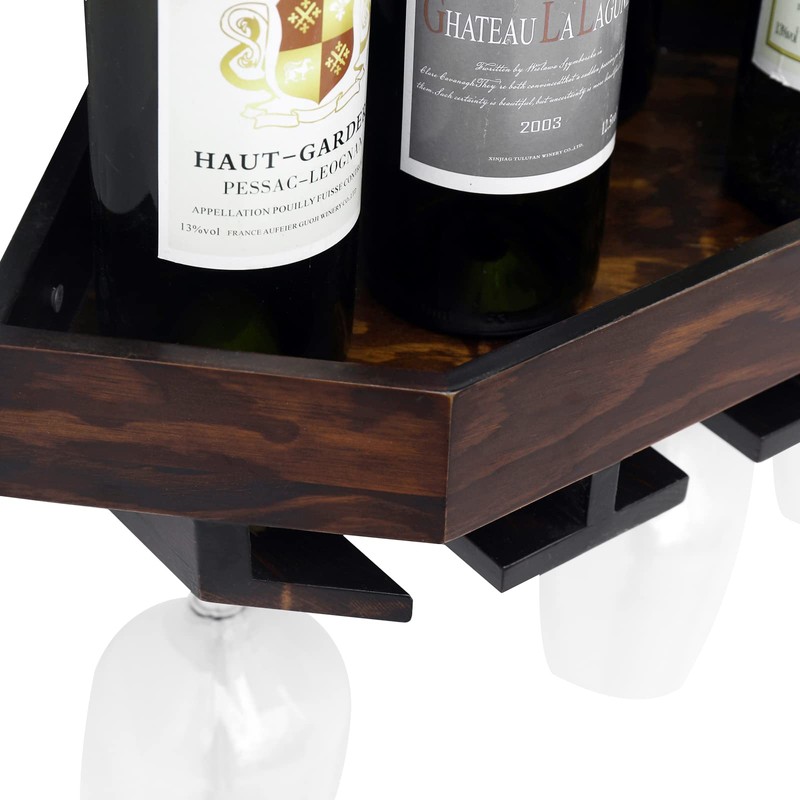WELLAND Wall Mounted Corner Wine Rack -2 Pack Wooden Rustic