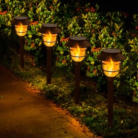 10 Pack Solar Pathway Lights Outdoor - Bright Solar Powered Garden Lights with Flickering Flame, Auto On/Off Waterproof Path Lights Decorative, Landscape Lighting for Yard Patio Walkway Driveway