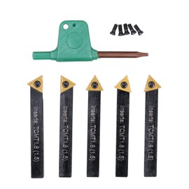 Accusize Industrial Tools 1/4'' Shank x 2'' Oal 5 Pc Indexable Turning Tool Set with Tcmt1.8(1.5) Carbide Inserts, 2380-5022