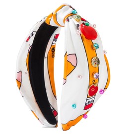 Palotay Teacher Headbands Hot Pink Knotted Headbands for Teachers Pencil Apple Headband Accessories for Women Back to S-chool Hair Accessory Teacher Appreciate Gifts Orange