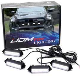 iJDMTOY 4pc Black-Out Smoked Lens Xenon White Full LED Front Grille Mesh Mount Marker Clearance Light Kit Compatible With 2024-up Toyota Tacoma TRD Sport, PRO, Off-Road or Pre-Runner