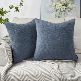 Booque Valley Dusty Blue Pillow Covers Set of 2 Soft and Plush Boho Modern Textured Velvet Pillows Decorative Throw Pillowcases for Couch Sofa Livingroom 18x18 Inch, Grey Blue
