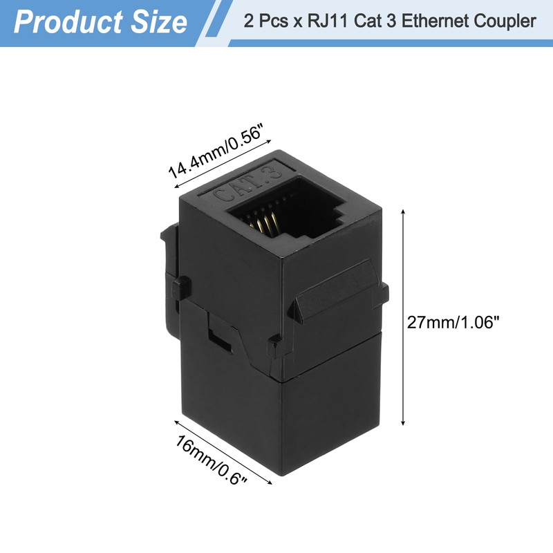 sourcing map 2 Pack Cat 3 Ethernet Coupler, RJ11 8P4C
