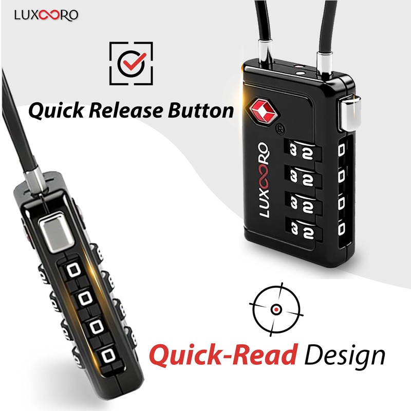 LUXOORO TSA Approved Luggage Lock with Alert Indicator, 4-Digit Resettable