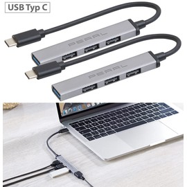 PEARL USB3 Hub: Set of 2 USB-C Hub with 4 Ports, 1 x USB 3.0, 3 x USB 2.0, up to 5 Gbps (Passive USB Hub, Multiport Hub, Hard Drive Adapter)