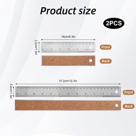 2 Pack Stainless Steel Ruler Set with Cork Backing,6 Inch and 12 Inch Metal Straight Edge Rulers,Non Slip Inch Metric Dual Scale for Engineering,School,Office,Drawing