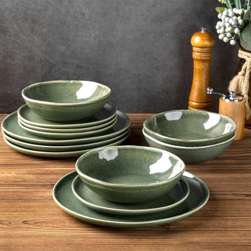 AmorArc Ceramic Dinnerware Sets,Handmade Reactive Glaze Stoneware Plates and Bowls