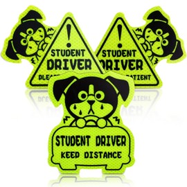 AIEX 3 Sets Reflective Student Driver Sticker, Student Driver Car Magnet Keep Distance Sticker Decal Safety Sign Car Magnet Vehicle Signs New Driver Bumper Magnet for Car