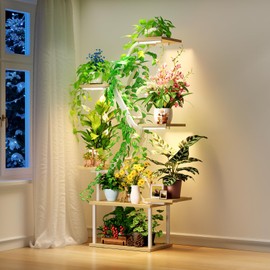 MemoCastle White Plant Shelves with Grow Lights: 7-Tier 65" Tall Modern Plant Stand for Indoor Corners, Living Room Display or Bedroom Gardening Rack