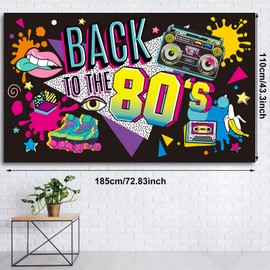 80s Party Decorations Back to The 80's Banner 80s Background Decoration for Photography Background 80s Party Supplies, 185 x 109 x 0.04 cm