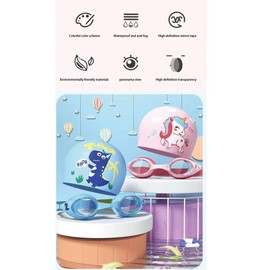 Children's Cartoon Waterproof and Anti Fog Swimming Cap, Equipped with Swimming Goggles, Suitable for Girls with Long and Short Hair, Boys and Children, Adjustable Shoulder Straps (Pink Unicorn)