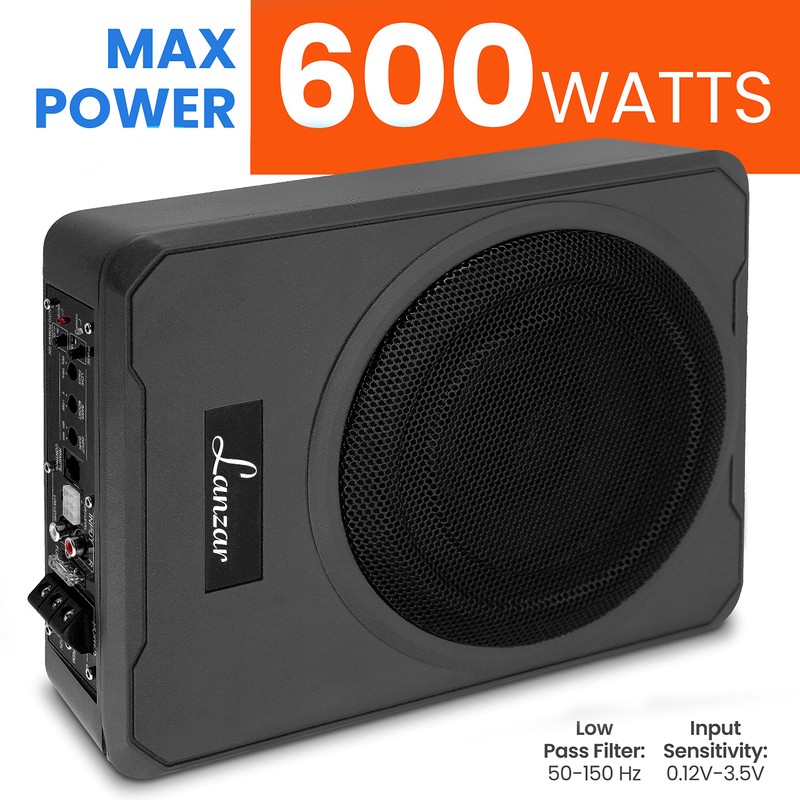 Pyle 8-Inch Low-Profile Amplified Subwoofer System - 600 Watt Compact