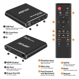 AGPTEK HDMI Media Player, -MKV/RM- Black Mini 1080p Full HD Ultra HDMI Digital Media Player for HDD USB Drive and SD Card (HA0053B-FBA)