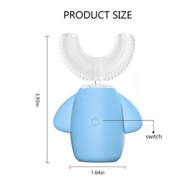 Kids Electric Toothbrush U-Shaped Ultrasonic IPX7 Waterproof Design with 2 Brush Head 3 Modes, 360-Degree Full Mouth Cleaning Automatic Children Toothbrush for 2-12 Years Old (Blue, 2-12 Age)