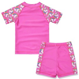 QPANCY Traje de baño de 2 Piezas con diseño de Sirena y Unicornio, UPF 50+ UV, Unicornio Rosa, 8-9 Años