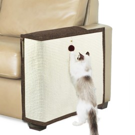 Upgraded Cat Scratch Furniture Protector,Cat Scratch Sofa Arm Sheild with 27.6’‘L*19.6’‘W Natural Sisal and Scratch Ball for Protecting Couch Sofa Chair Furniture (Brown/Left Handed)