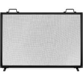 Best Choice Products 38x27in Single Panel Fireplace Screen Handcrafted Steel Mesh Spark Guard for Living Room, Bedroom Décor w/Handles - Black