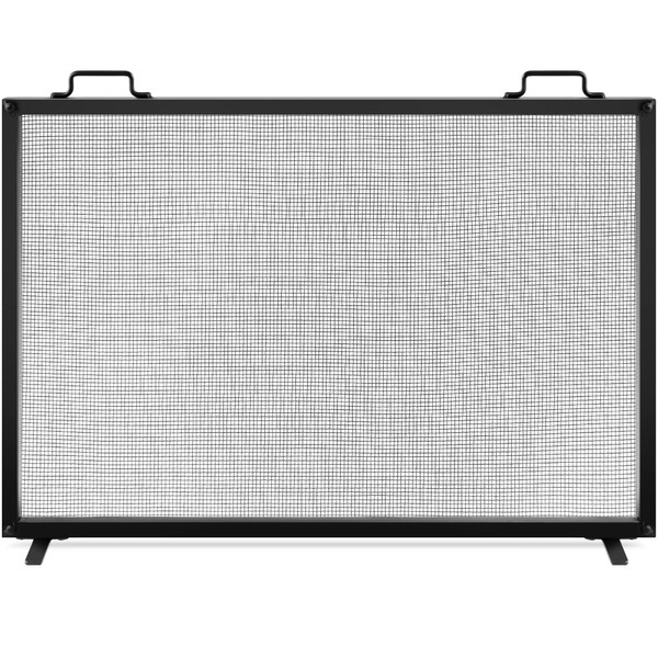 Best Choice Products 38x27in Single Panel Fireplace Screen Handcrafted Steel Mesh Spark Guard for Living Room, Bedroom Décor w/Handles - Black