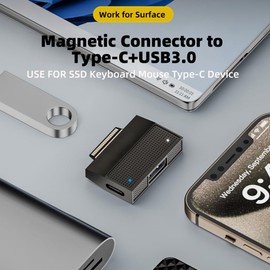 CY Adapter Magnetic to USB3.1 Type-A & 15V Type-C USB-C Data Charge SF532 for Surface Pro9 Pro8 Pro7 Pro6 Pro X Go Book