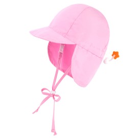 SimpliKids Newborn Hats for Girls UPF 50+ UV Sun Protection Hat for Girls Baby Girl Sun Hat w/Neck Flap Infant Sun Hat for Baby,Pink,0-12 Months